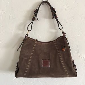 Dooney & Bourke Brown Suede Small East/West Slouch
